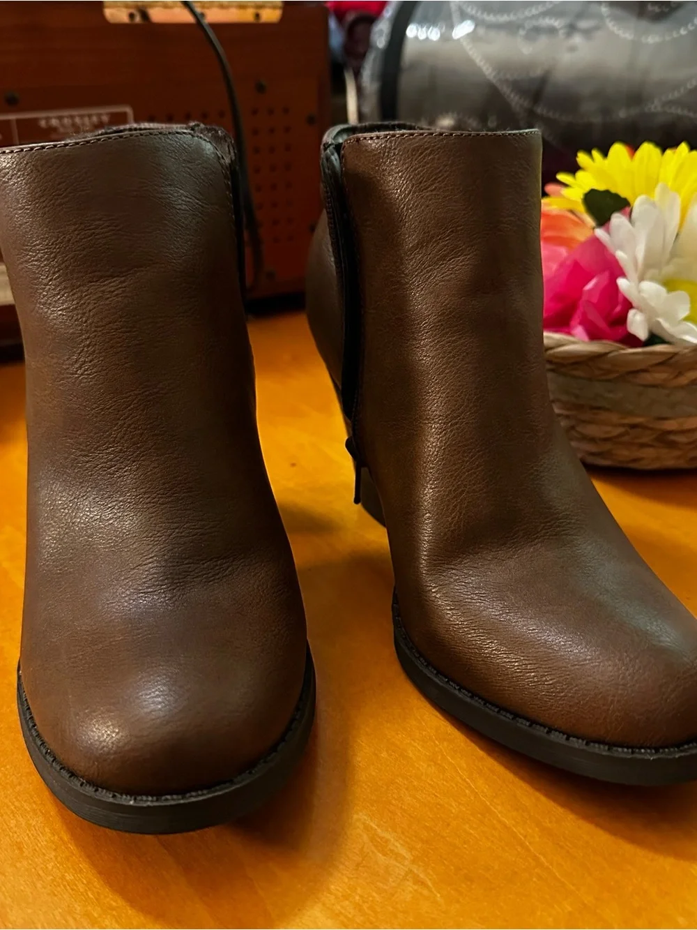 Classic Brown Women’s Ankle Booties - Sleek Side Zip Design